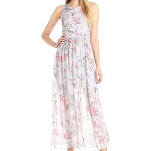 French Connection Grey Floral Eden Of Zola Long Chiffon Dress - Size 8/10
